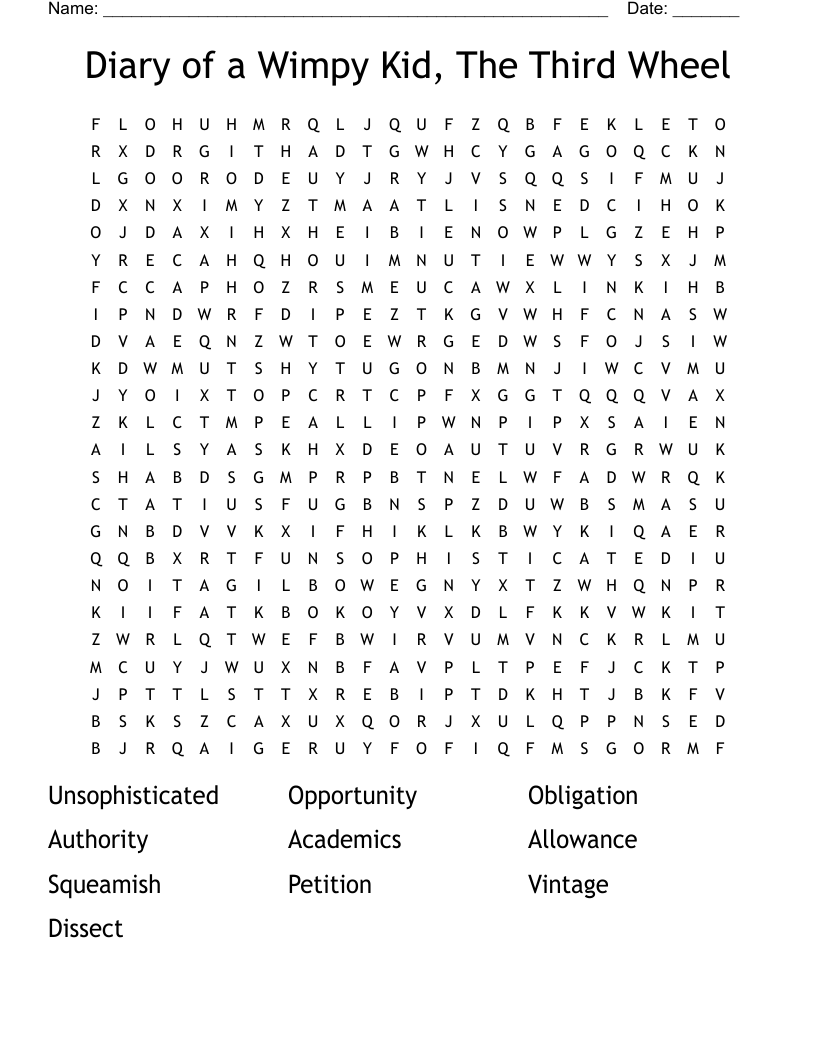 Diary of a Wimpy Kid, The Third Wheel Word Search