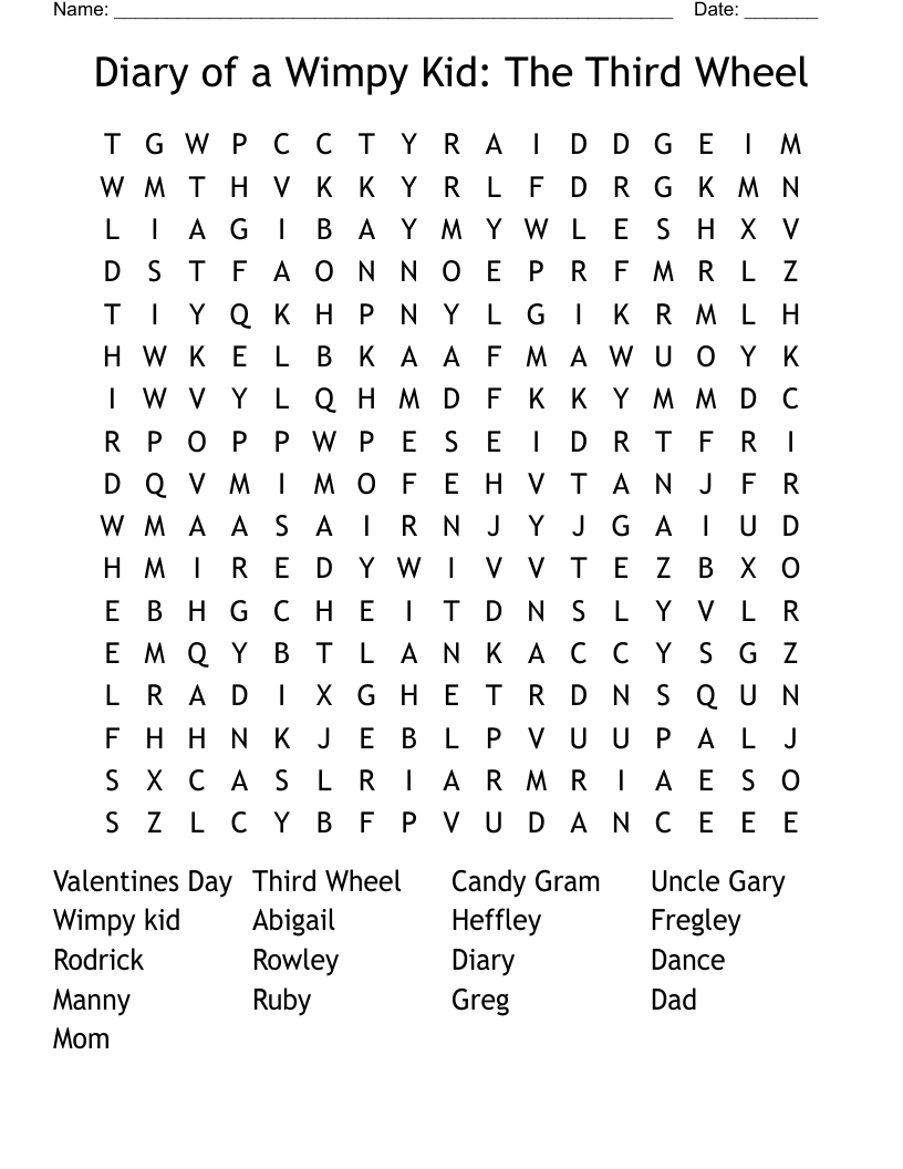Diary of a Wimpy Kid: The Third Wheel Word Search