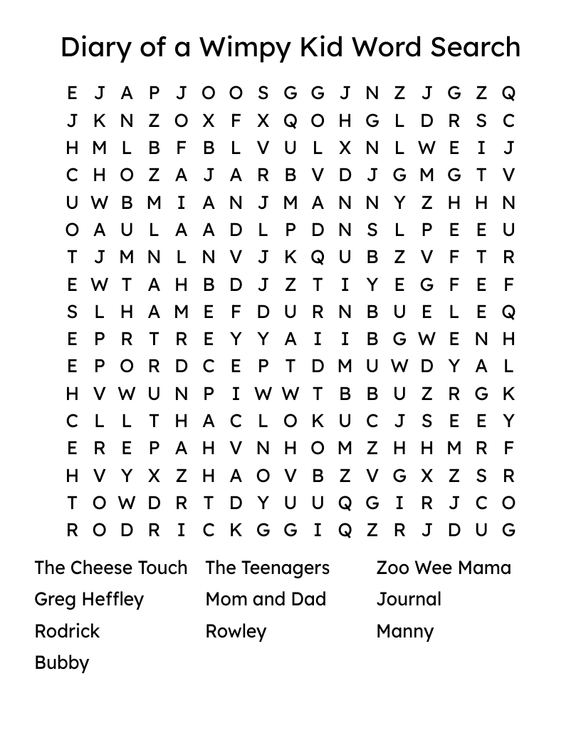 Diary of a Wimpy Kid Word Search