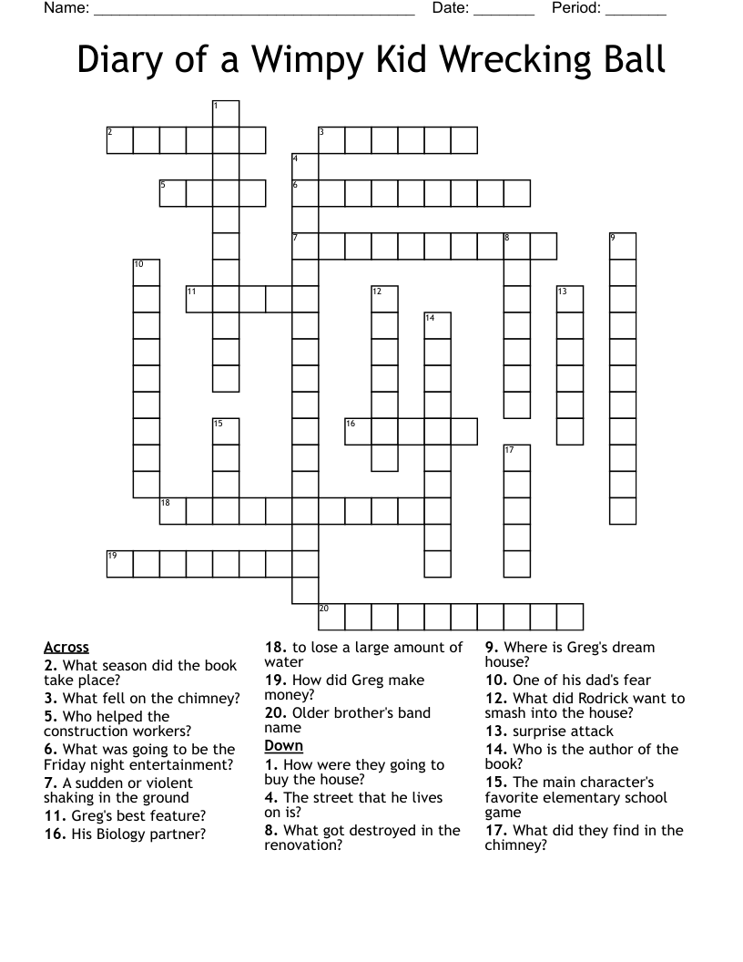 Diary of a Wimpy Kid Wrecking Ball Crossword