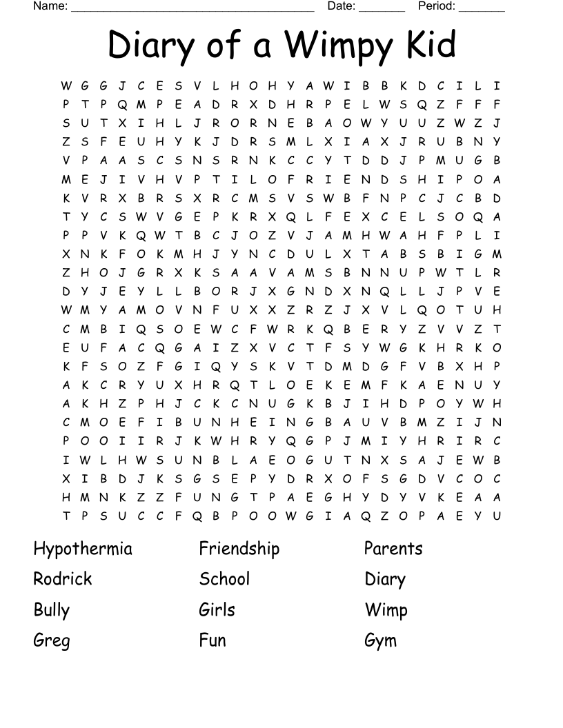 Diary of a Wimpy Kid  Word Search