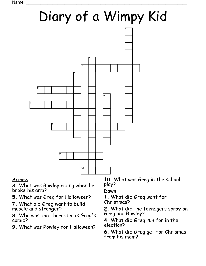 Diary of a Wimpy Kid  Crossword