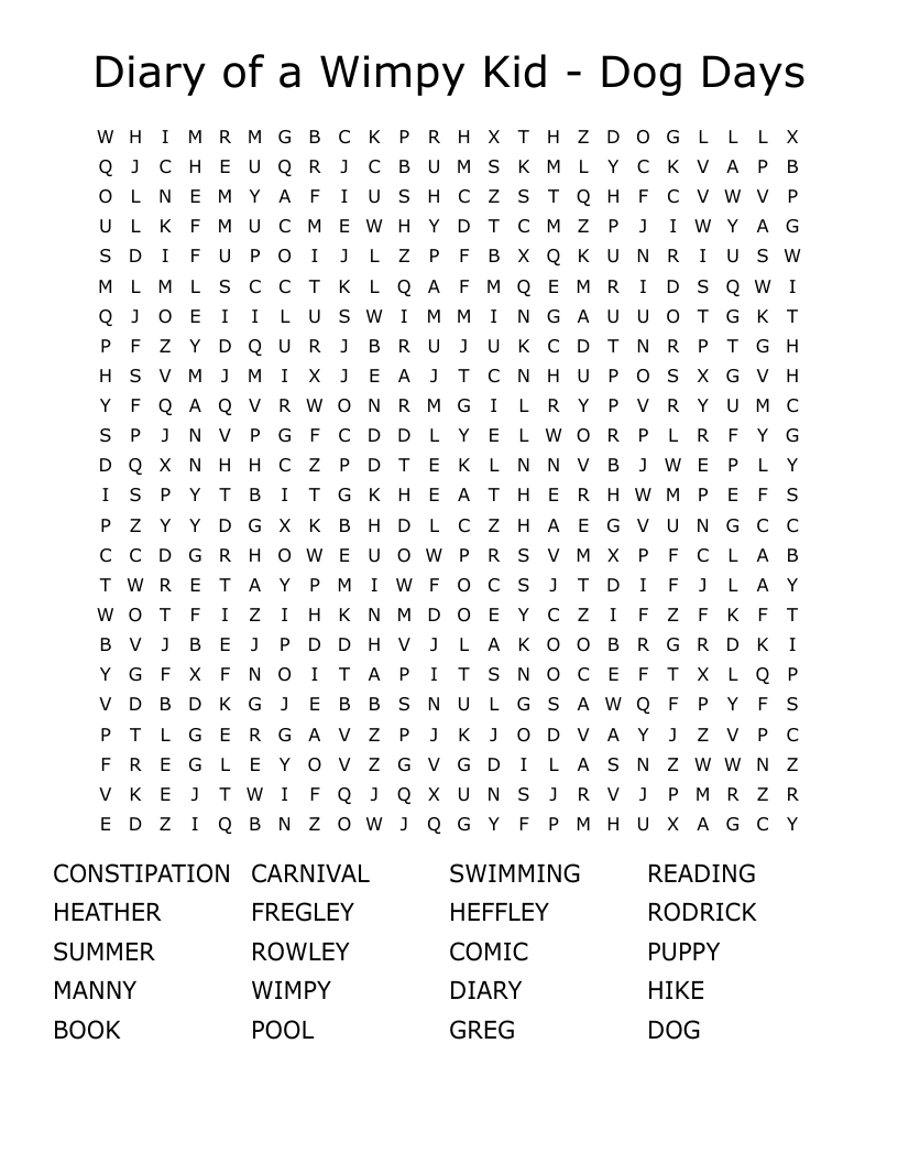 Diary of a Wimpy Kid - Dog Days Word Search