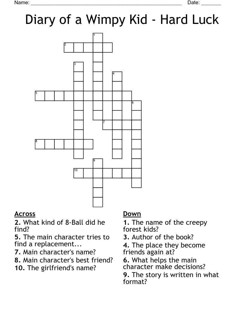 Diary of a Wimpy Kid - Hard Luck Crossword