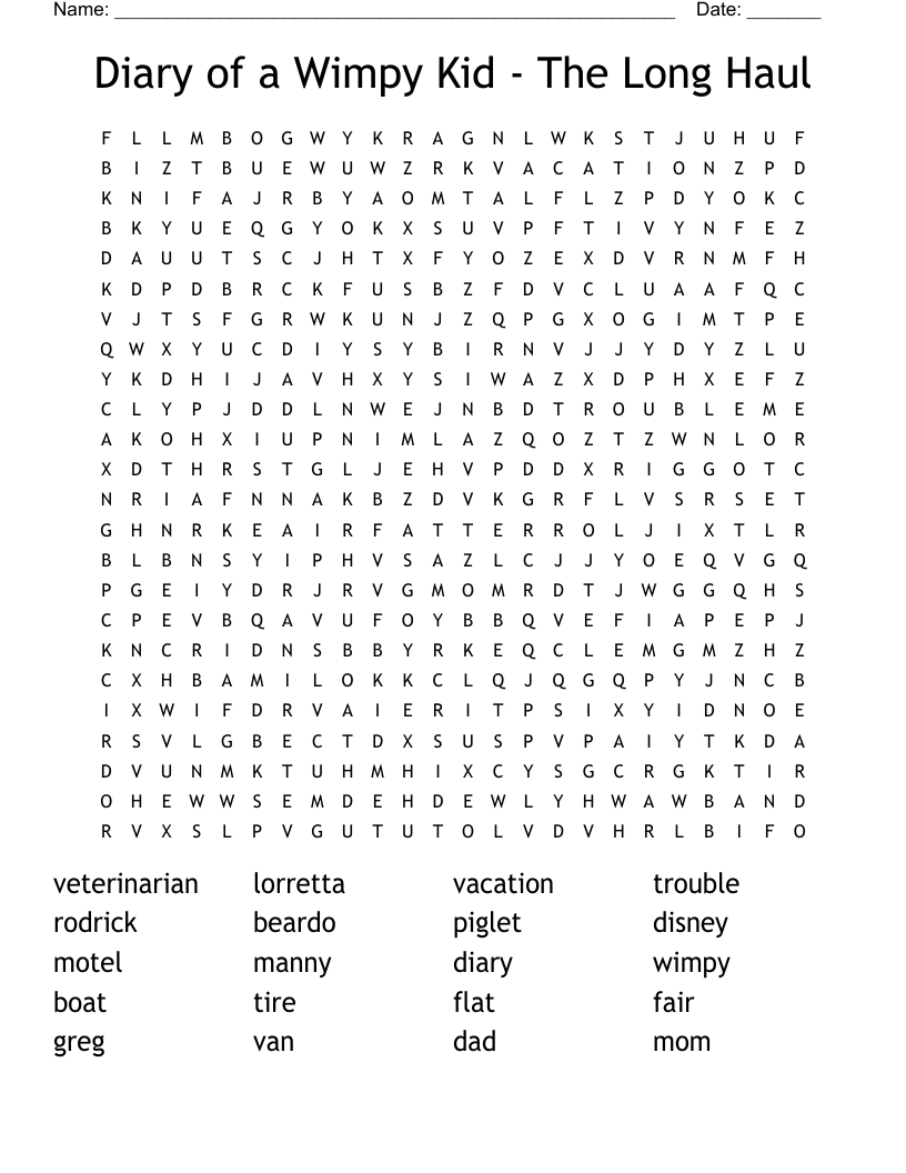 Diary of a Wimpy Kid - The Long Haul Word Search