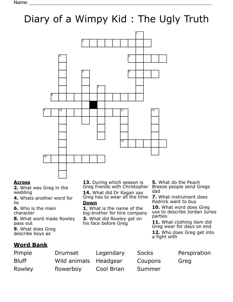 Diary of a Wimpy Kid : The Ugly Truth Crossword