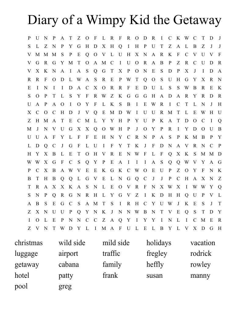 Diary of a Wimpy Kid the Getaway  Word Search