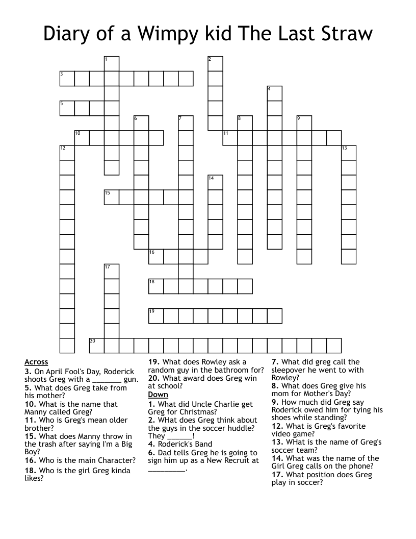 Diary of a Wimpy kid The Last Straw Crossword