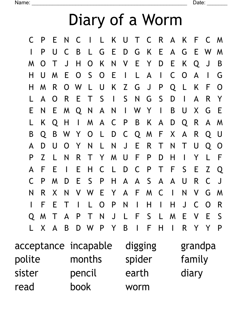 Diary of a Worm Word Search