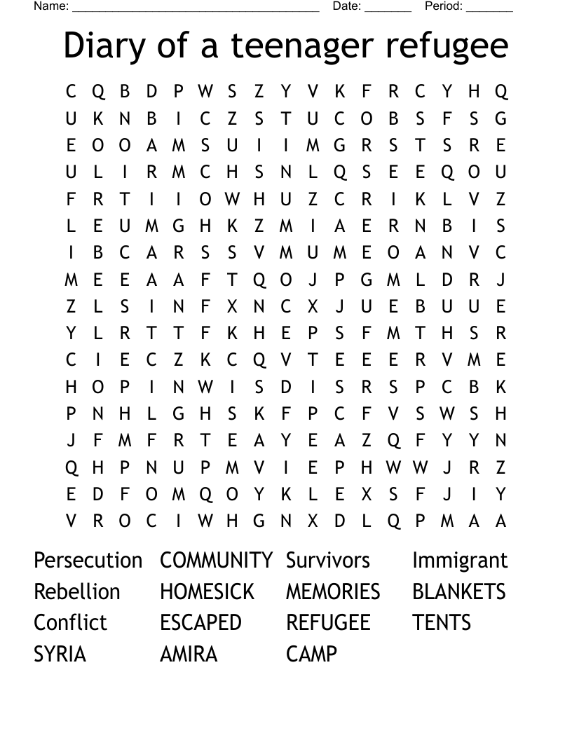 Diary of a teenager refugee Word Search