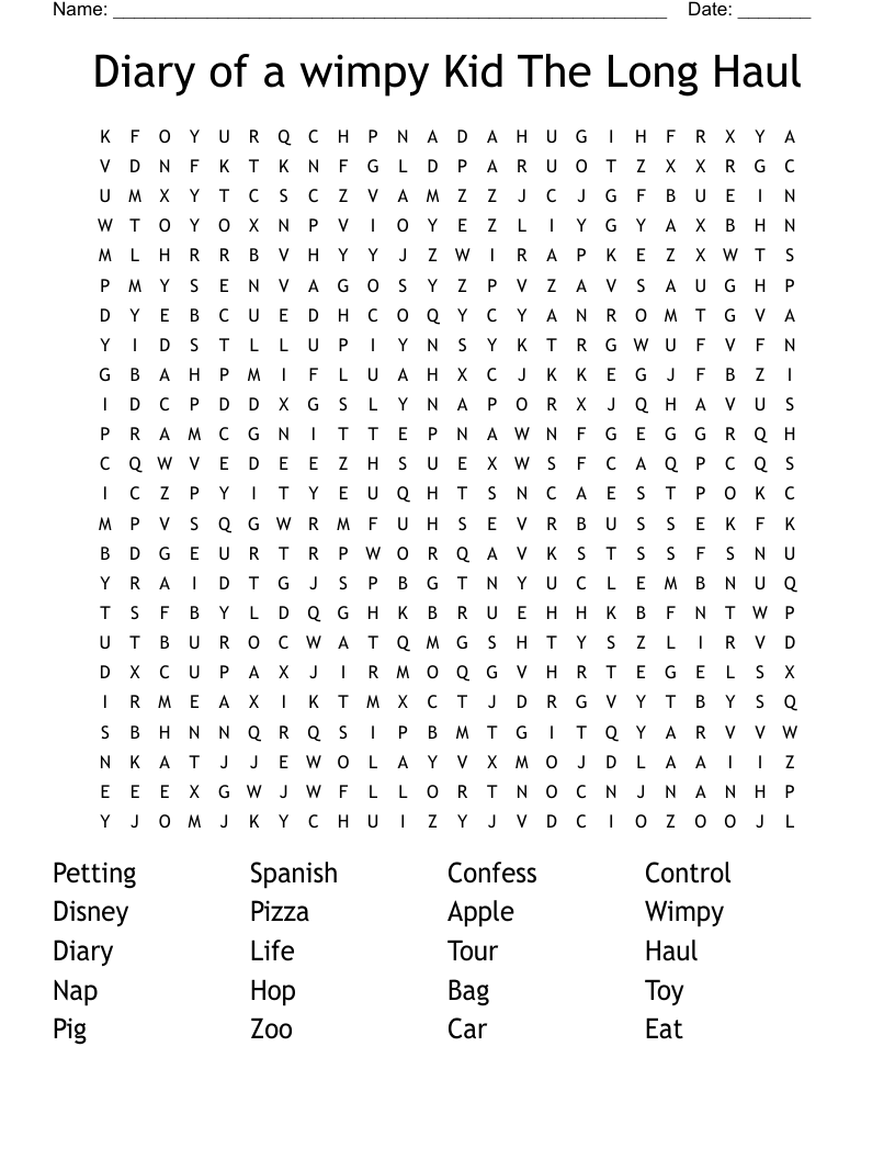 Diary of a wimpy Kid The Long Haul Word Search