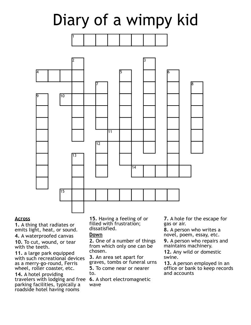 Diary of a wimpy kid Crossword