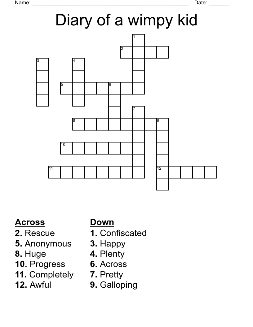 Diary of a wimpy kid Crossword