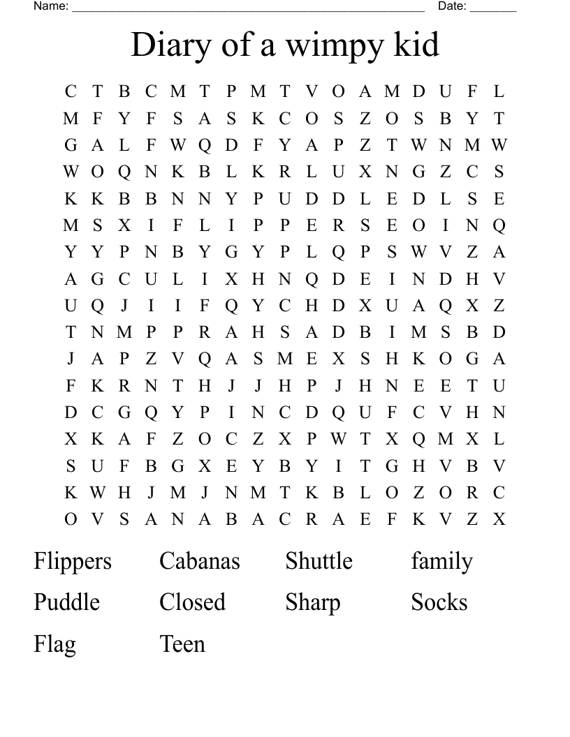 Diary of a wimpy kid Word Search