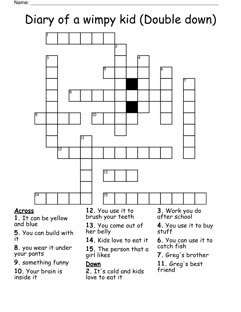 Diary of a wimpy kid (Double down) Crossword