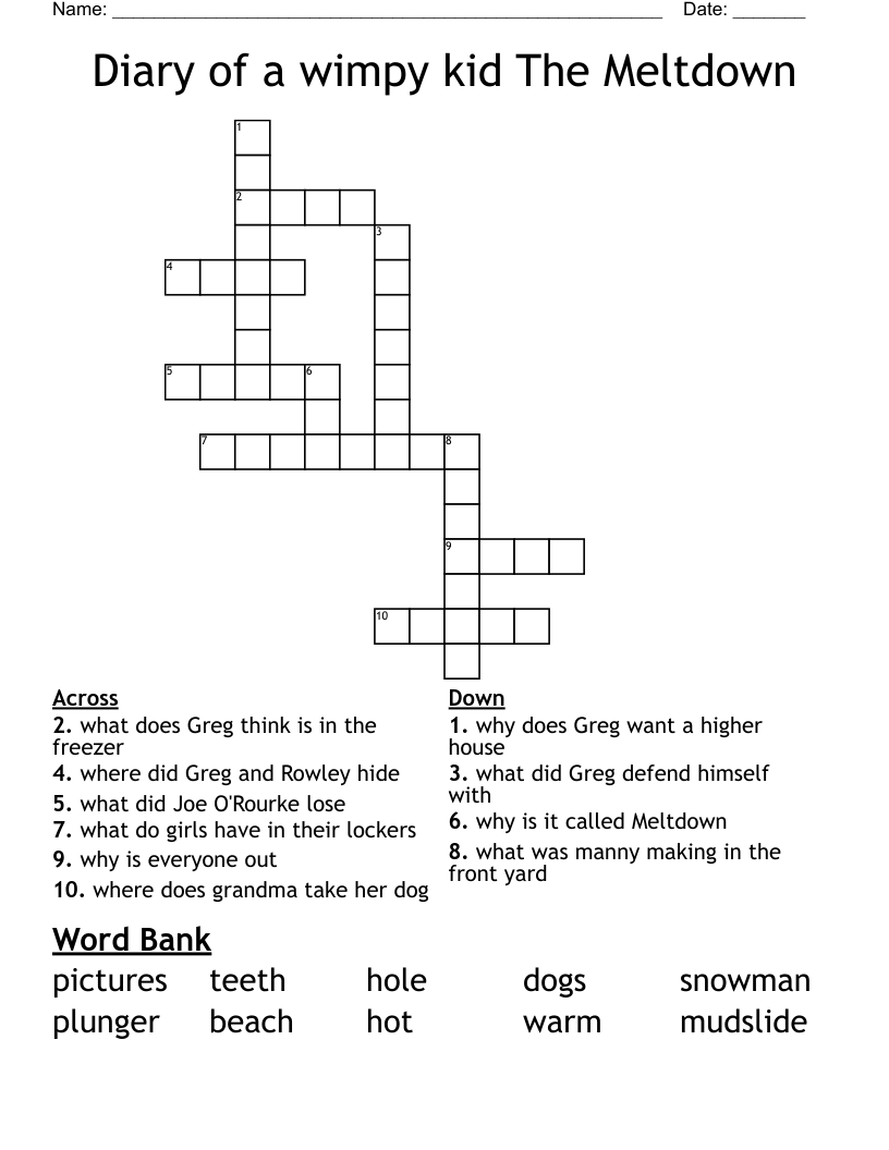 Diary of a wimpy kid The Meltdown Crossword