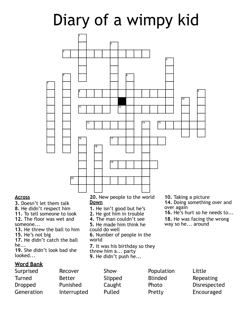 Diary of a wimpy kid  Crossword