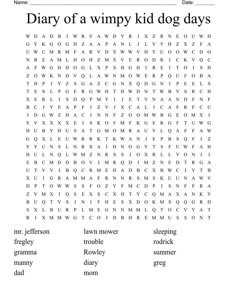 Diary of a wimpy kid dog days  Word Search