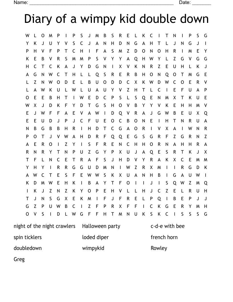 Diary of a wimpy kid double down Word Search