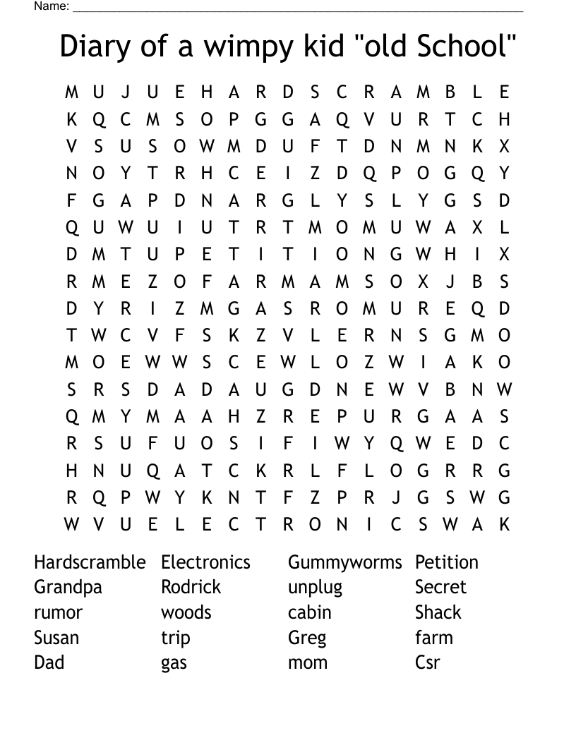 Diary of a wimpy kid "old School" Word Search
