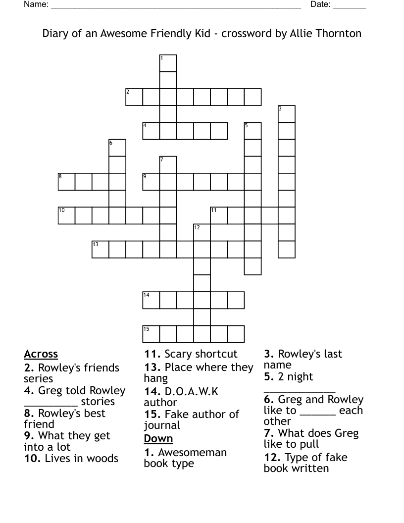 Diary of an Awesome Friendly Kid - crossword by Allie Thornton