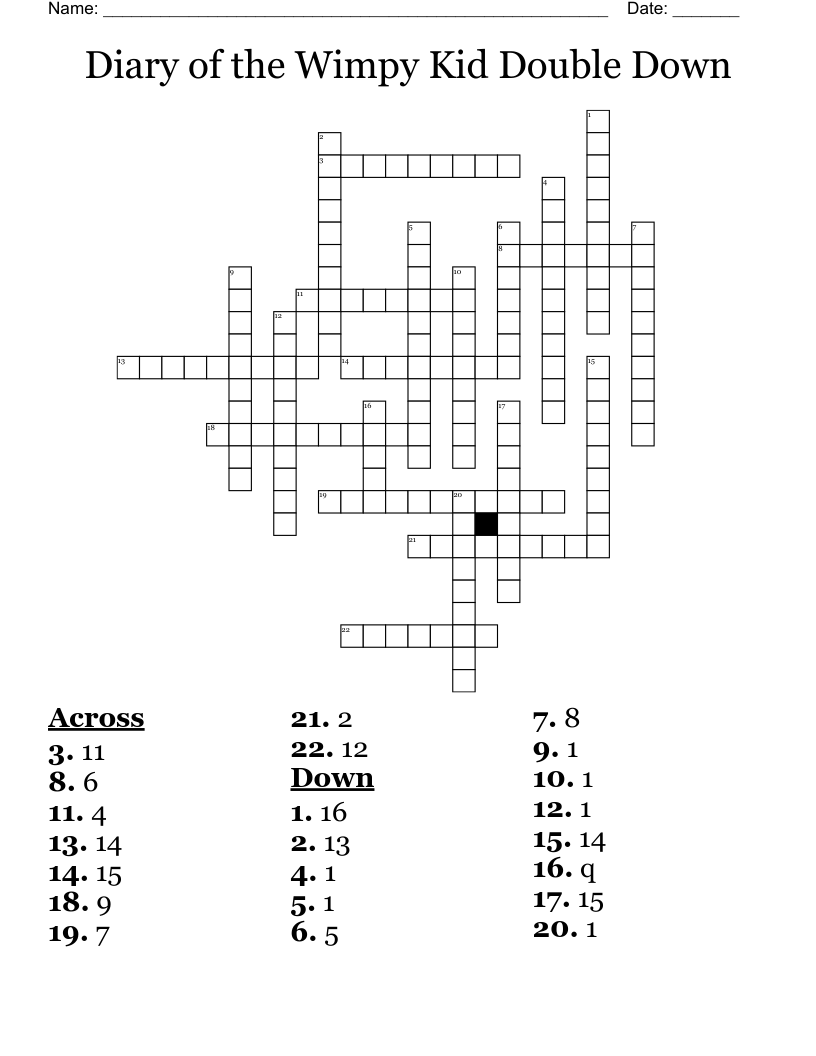 Diary of the Wimpy Kid Double Down Crossword