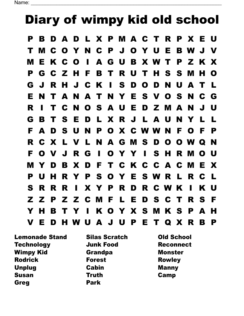 Diary of wimpy kid old school Word Search