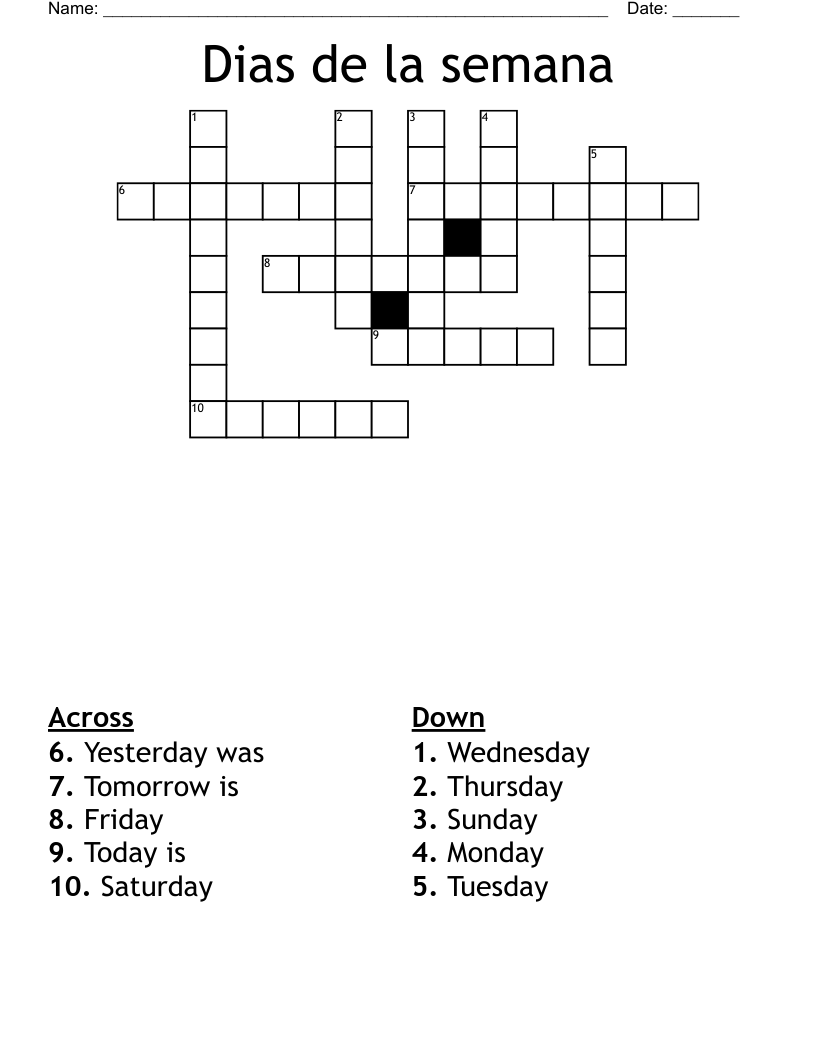 Dias de la semana Crossword