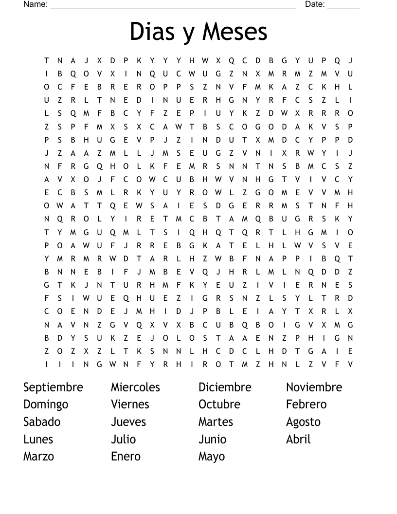 Dias y Meses  Word Search