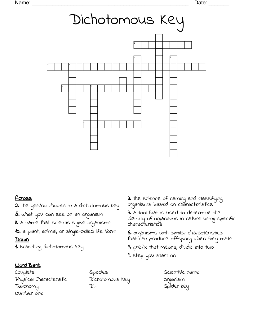 Dichotomous Key Crossword