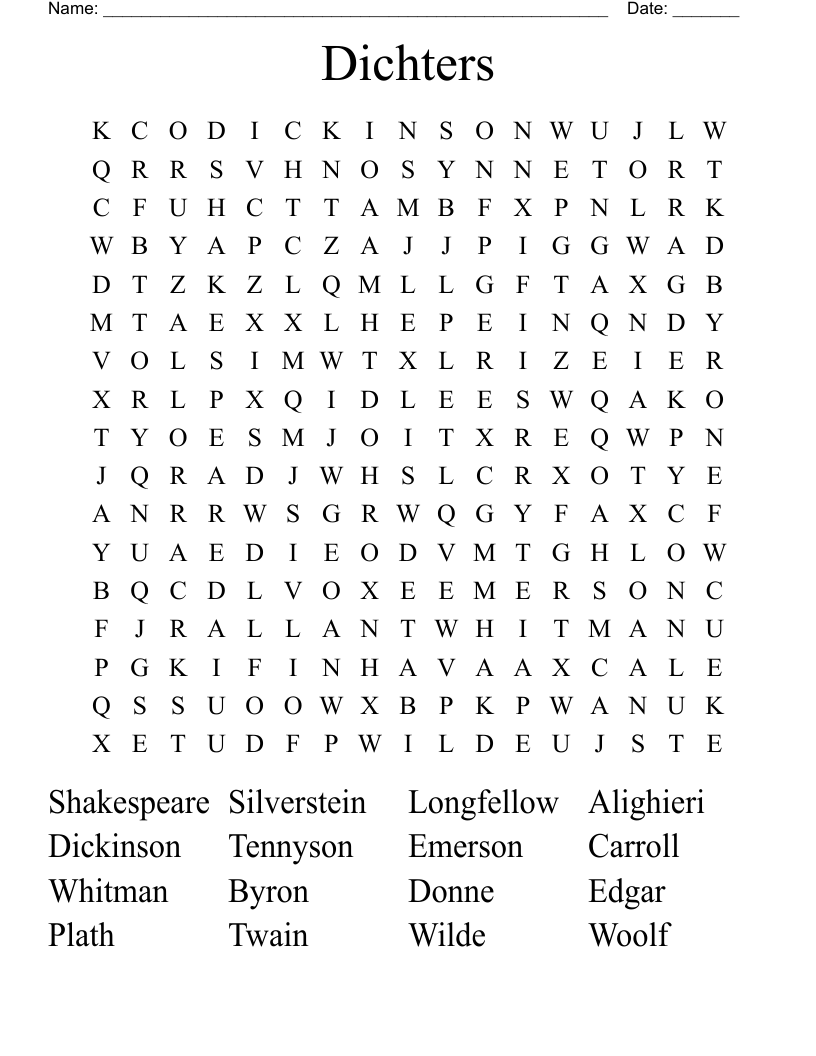 Dichters Word Search