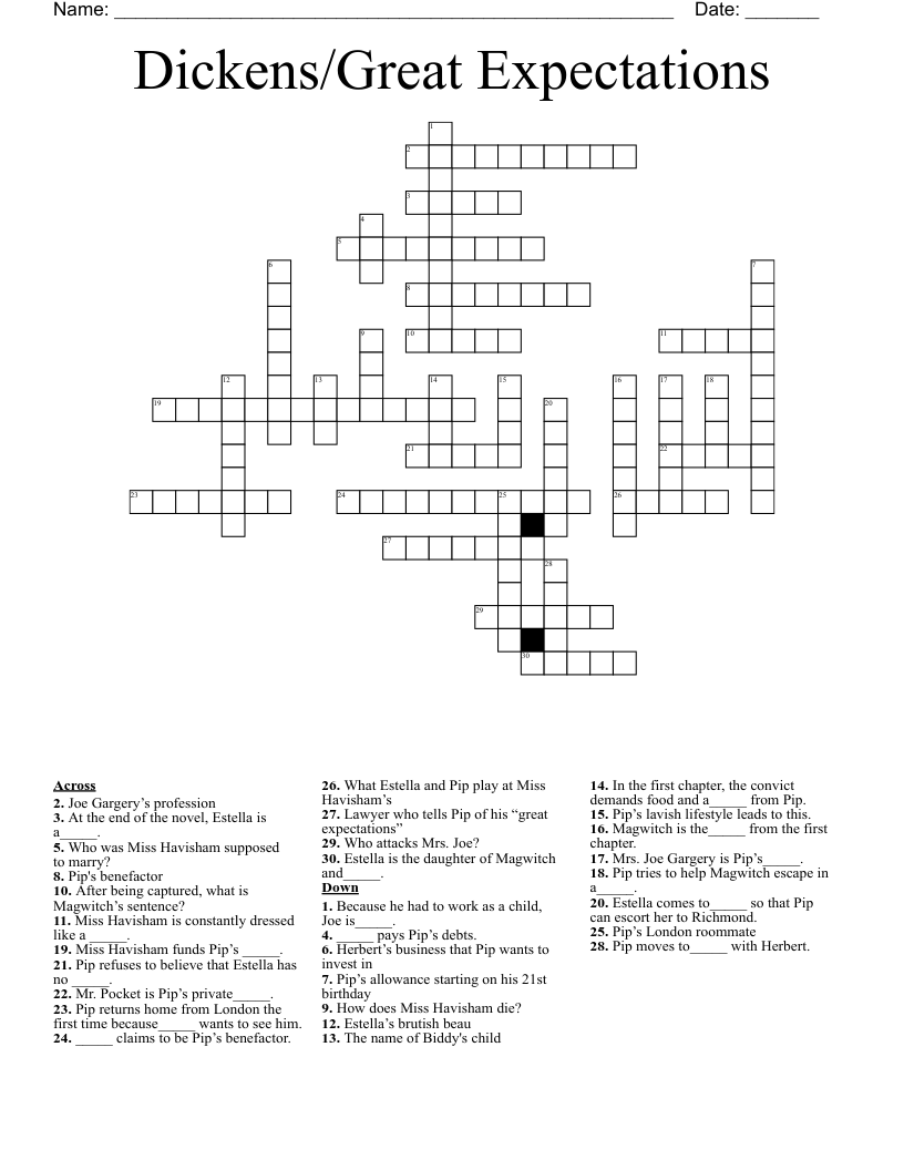 Dickens/Great Expectations Crossword