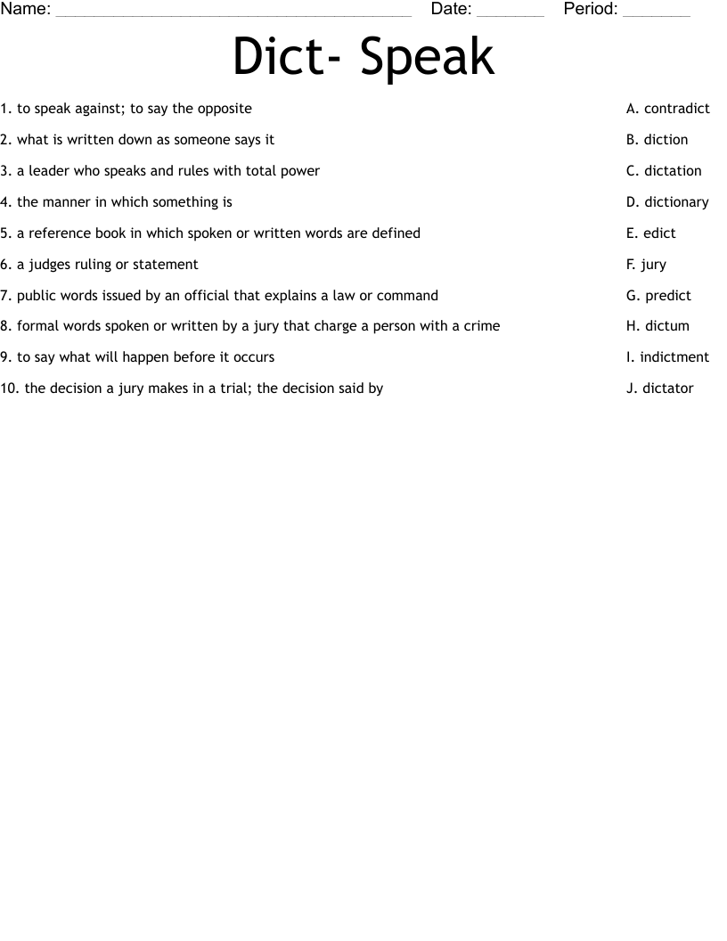 Dict- Speak Worksheet