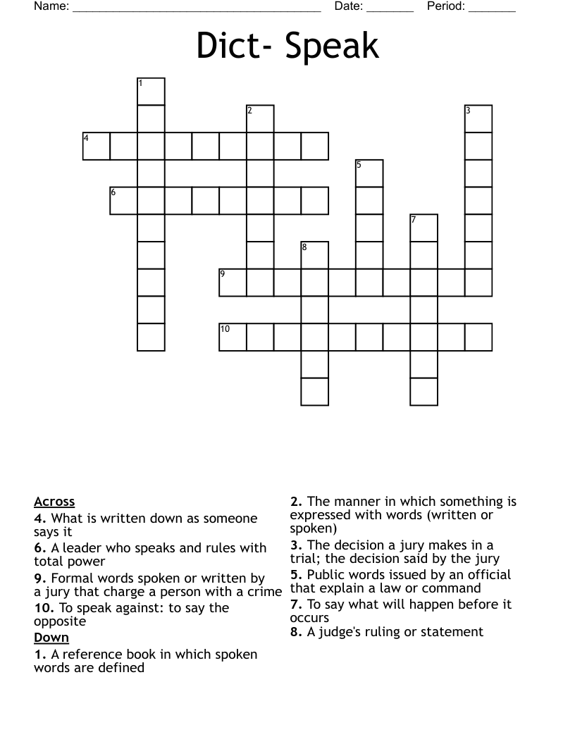 Dict- Speak Crossword