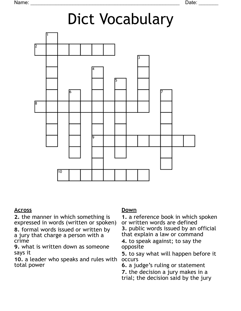 Dict Vocabulary Crossword