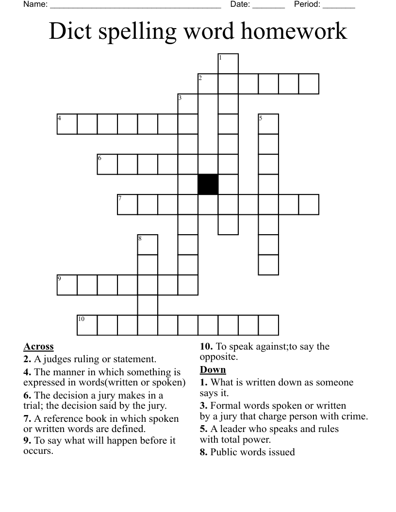 Dict spelling word homework Crossword