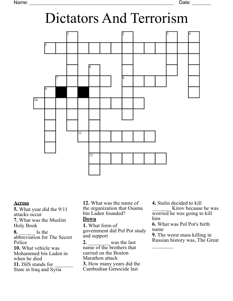 Dictators And Terrorism Crossword