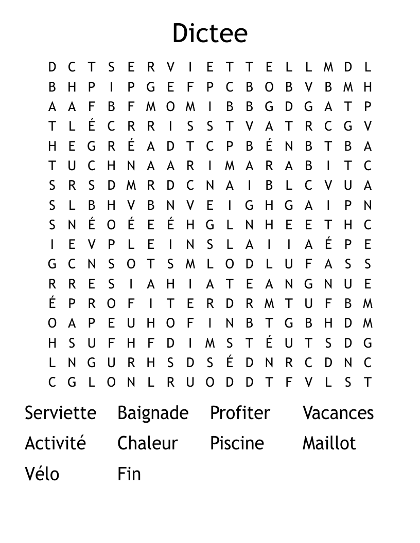 Dictee Word Search