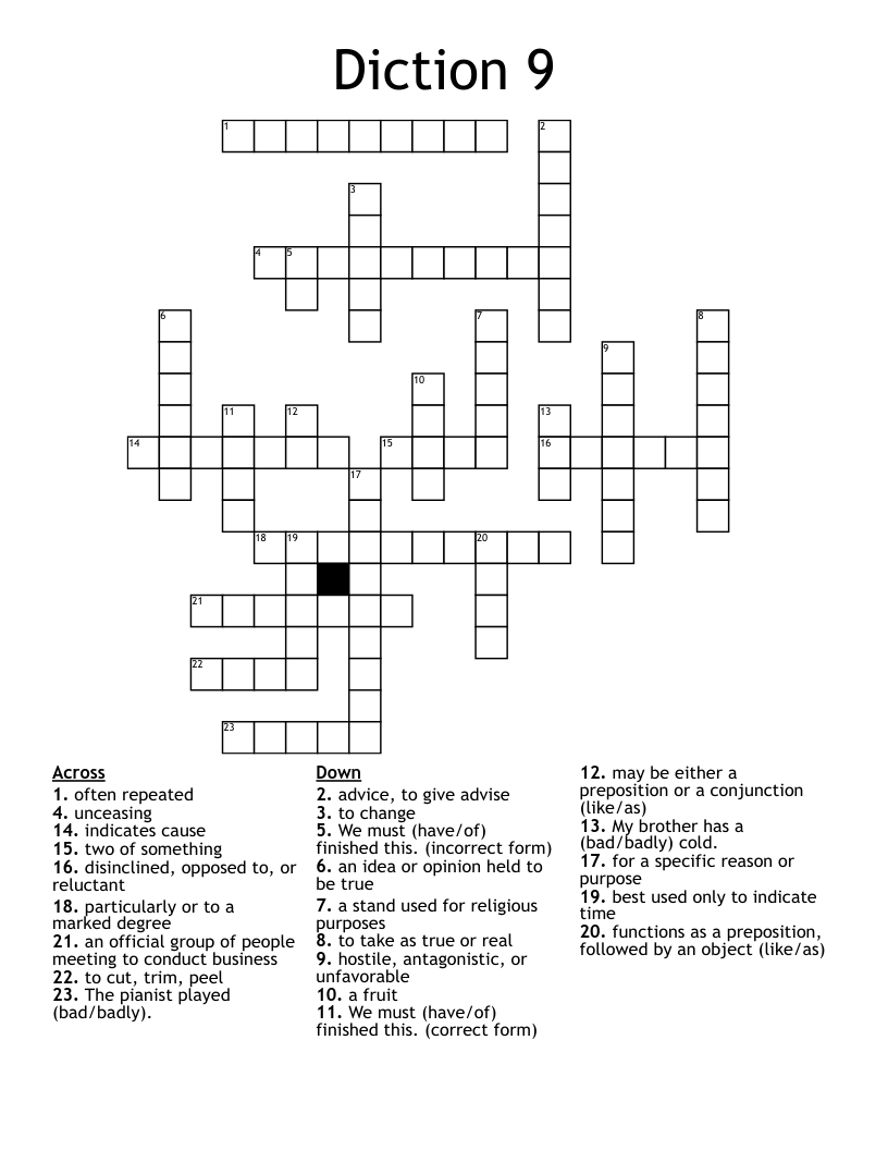Diction 9 Crossword