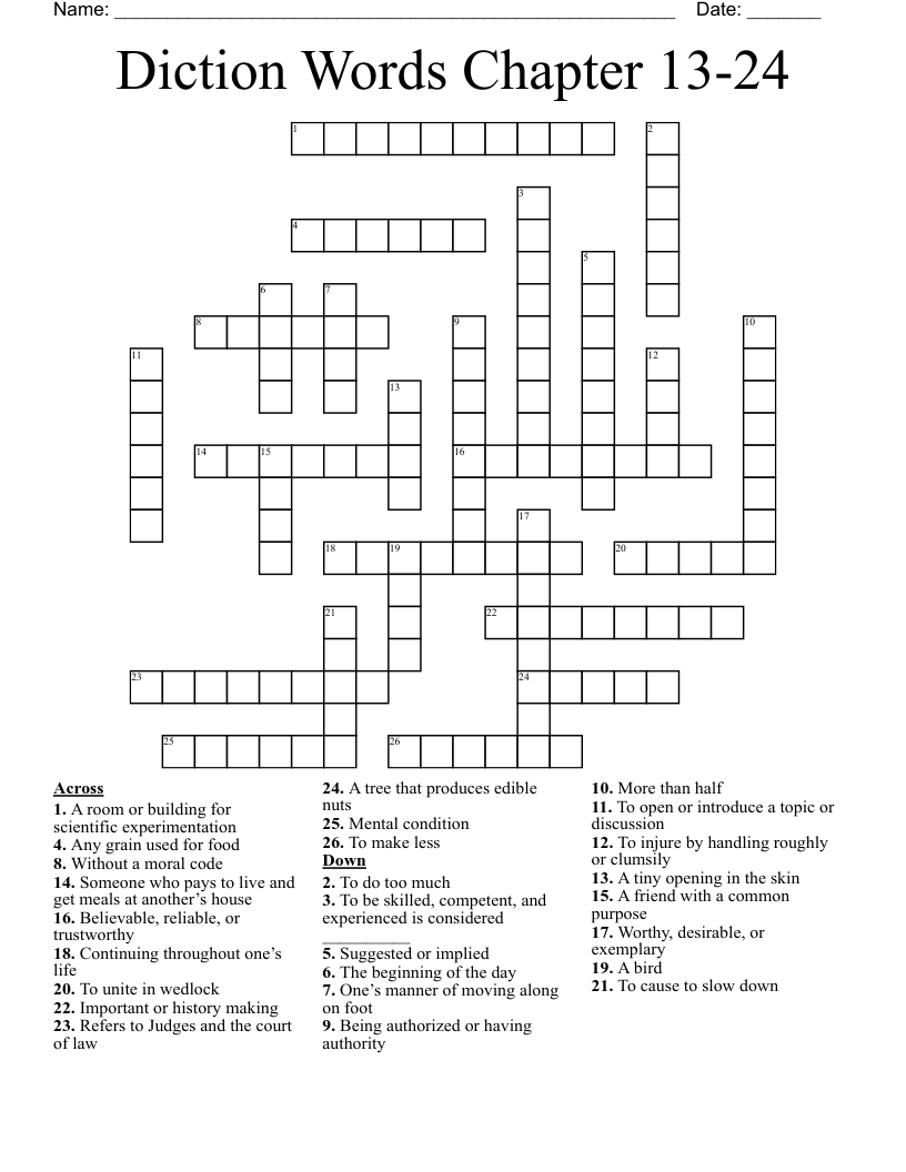 Diction Words Chapter 13-24 Crossword