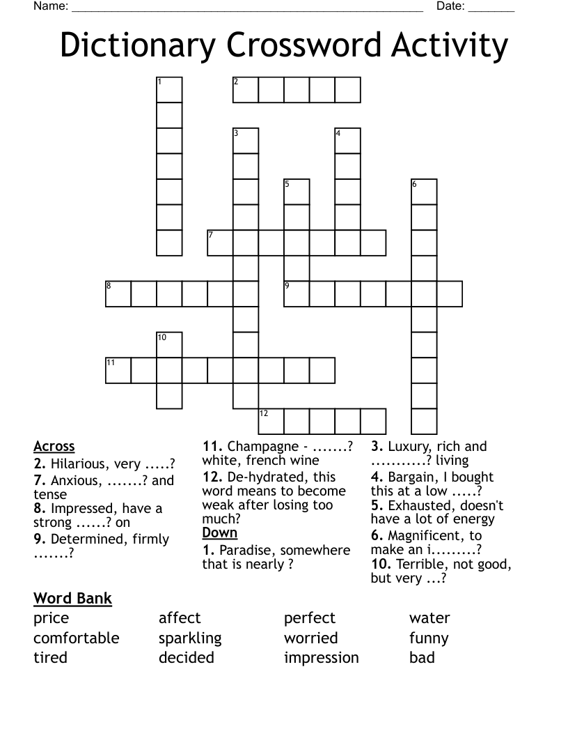Dictionary Crossword Activity