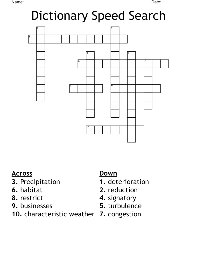 Dictionary Speed Search Crossword