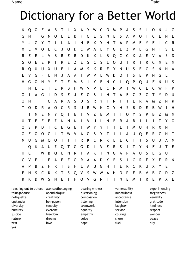 Dictionary for a Better World Word Search