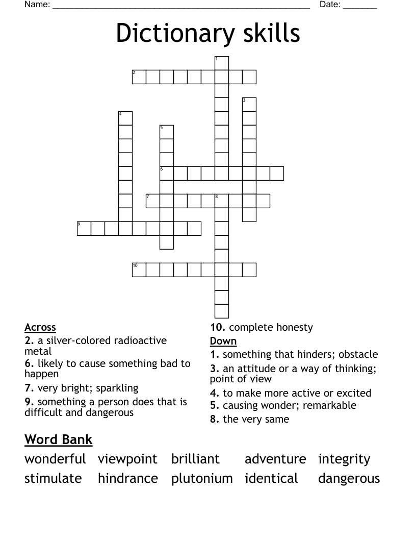 Dictionary skills Crossword
