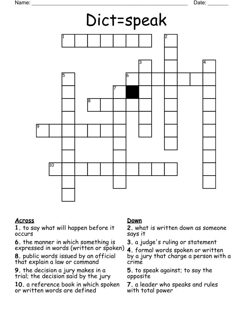 Dict=speak Crossword