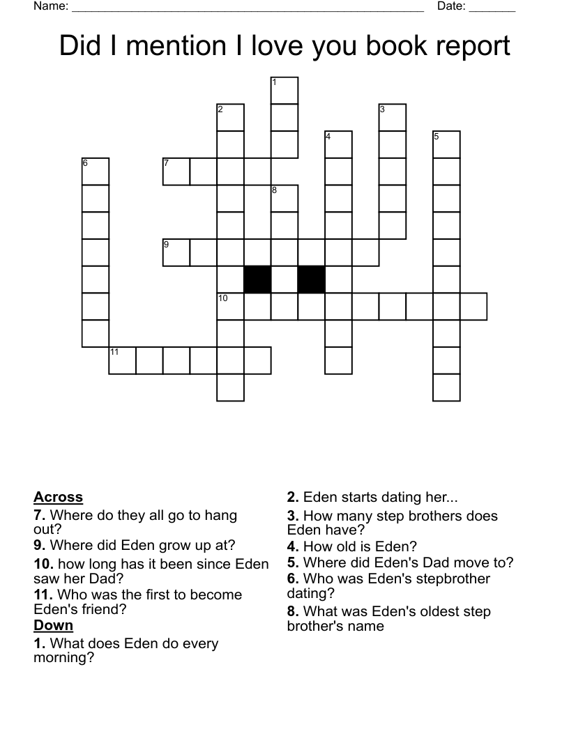 Did I mention I love you book report Crossword