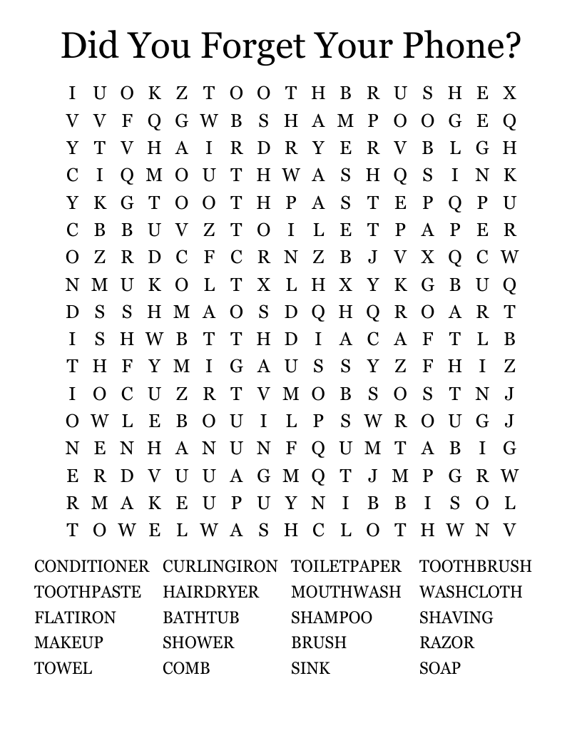 Did You Forget Your Phone? Word Search