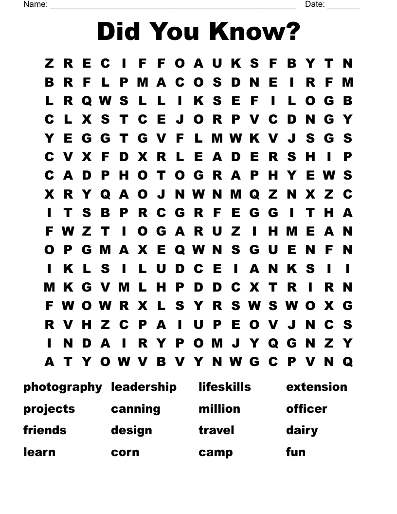 Did You Know? Word Search