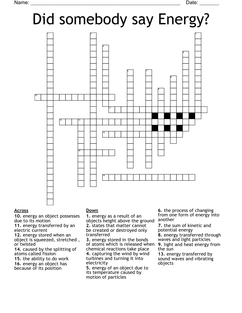 Did somebody say Energy? Crossword