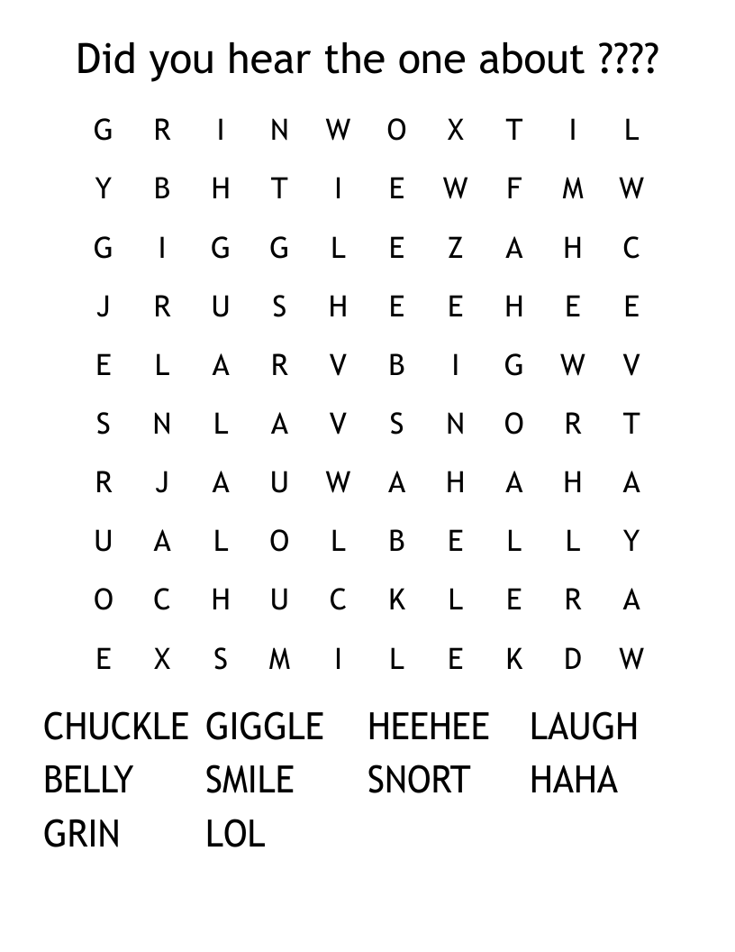 Did you hear the one about ???? Word Search
